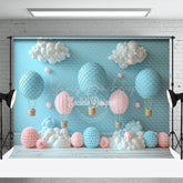 Lofaris Blue Pink Hot Air Balloon Birthday Cake Smash Backdrop